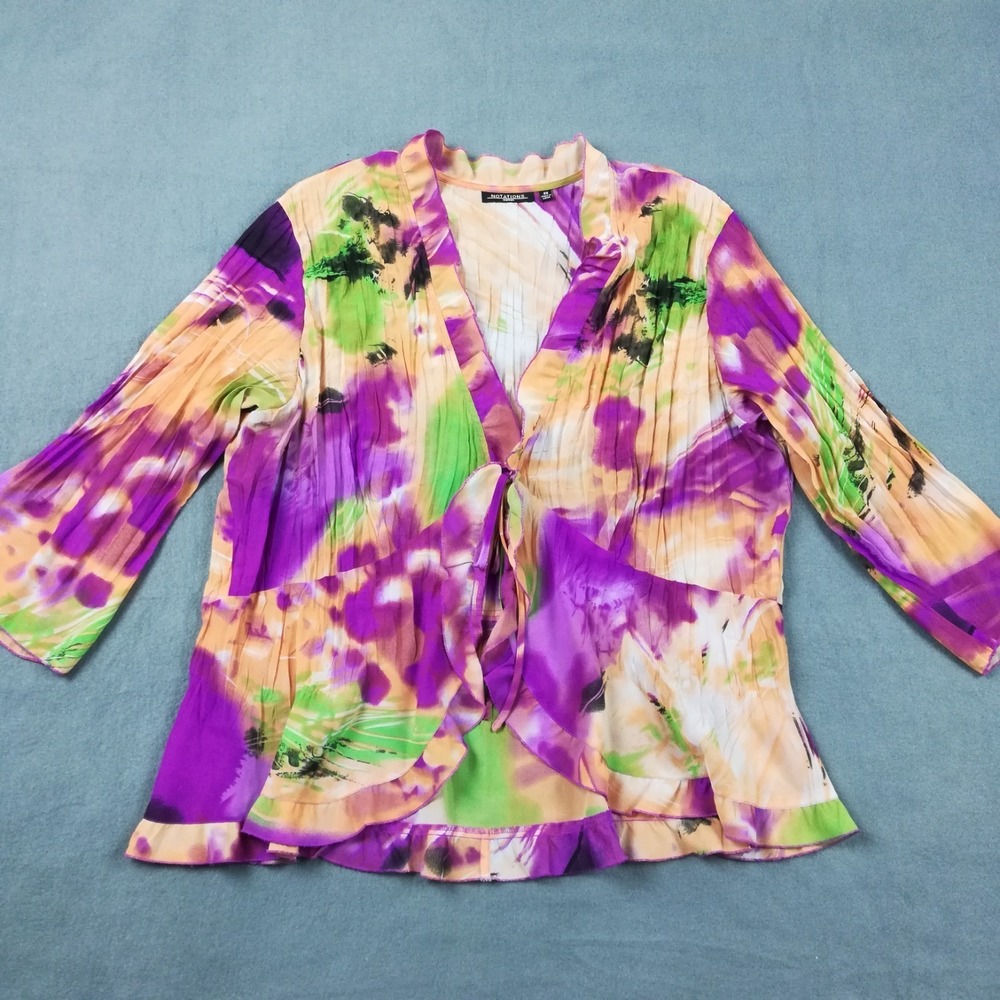 Notations Purple, Green & Peach Tie-Dye V-Neck Blouse